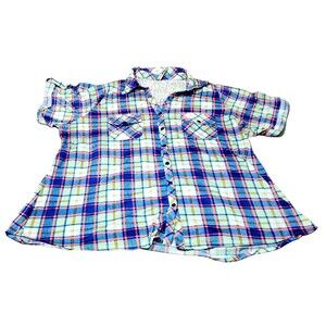 Rich & Beautiful 3X Button Down Top Short Sleeve Crochet Back Boho Chic Plus